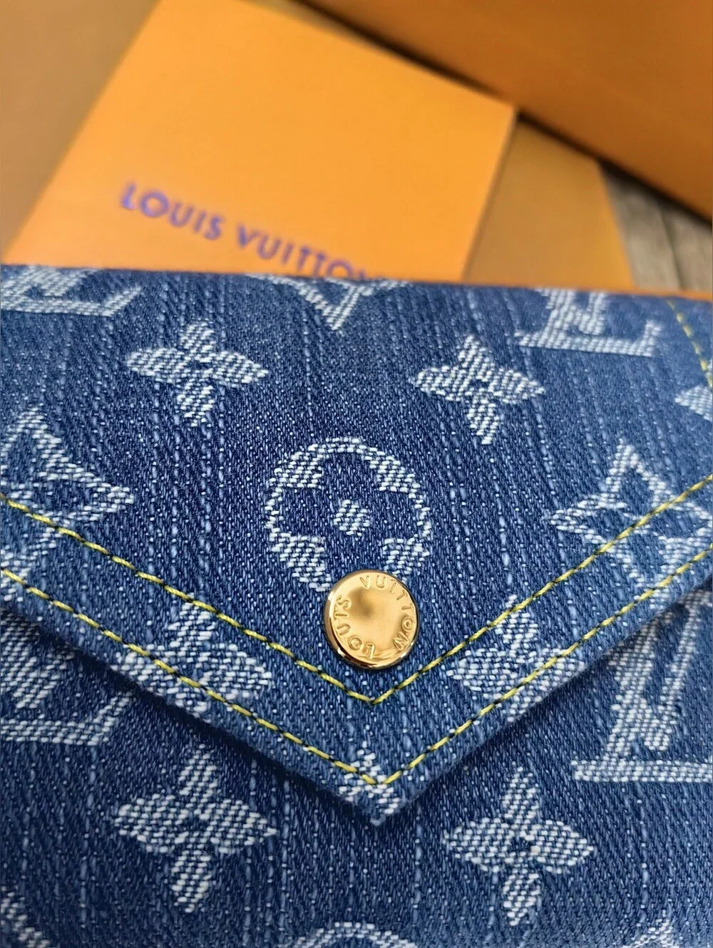 Louis Vuitton Blue Denim Monogram Mini Wallet with Gold-Tone Snap